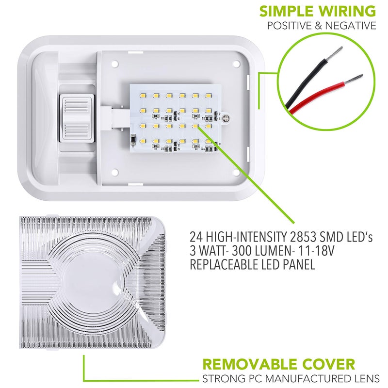 Leisure LED 12V Led RV Ceiling Dome Light RV Interior Lighting for Trailer Camper with Switch, Single Dome 300LM - Image 4